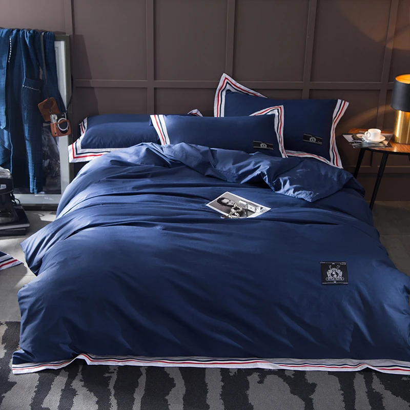 

Papa&Mima Solid color blue duvet cover sets 100% cotton Queen King size flat sheet pillowcases