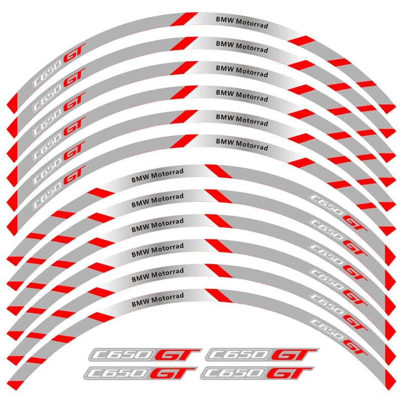 Высокое качество 12 шт толстый край внешний обод наклейки полоса колесные наклейки для BMW C650GT - Цвет: B Red