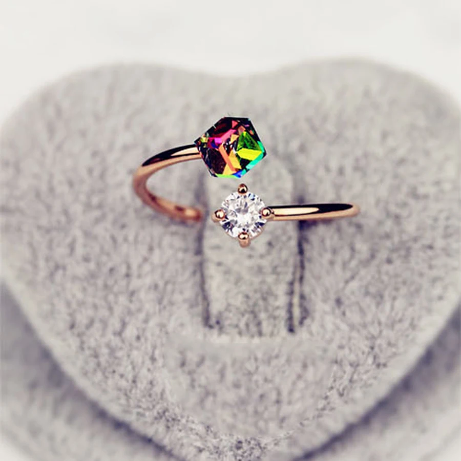 WLP Zircon Engagement Rings for Women Rose Gold Color Wedding Rings Female Austrian Crystals Jewelry Adjustable Anillos Mujer Wedding Rings Engagement Rings Zircon Rings
