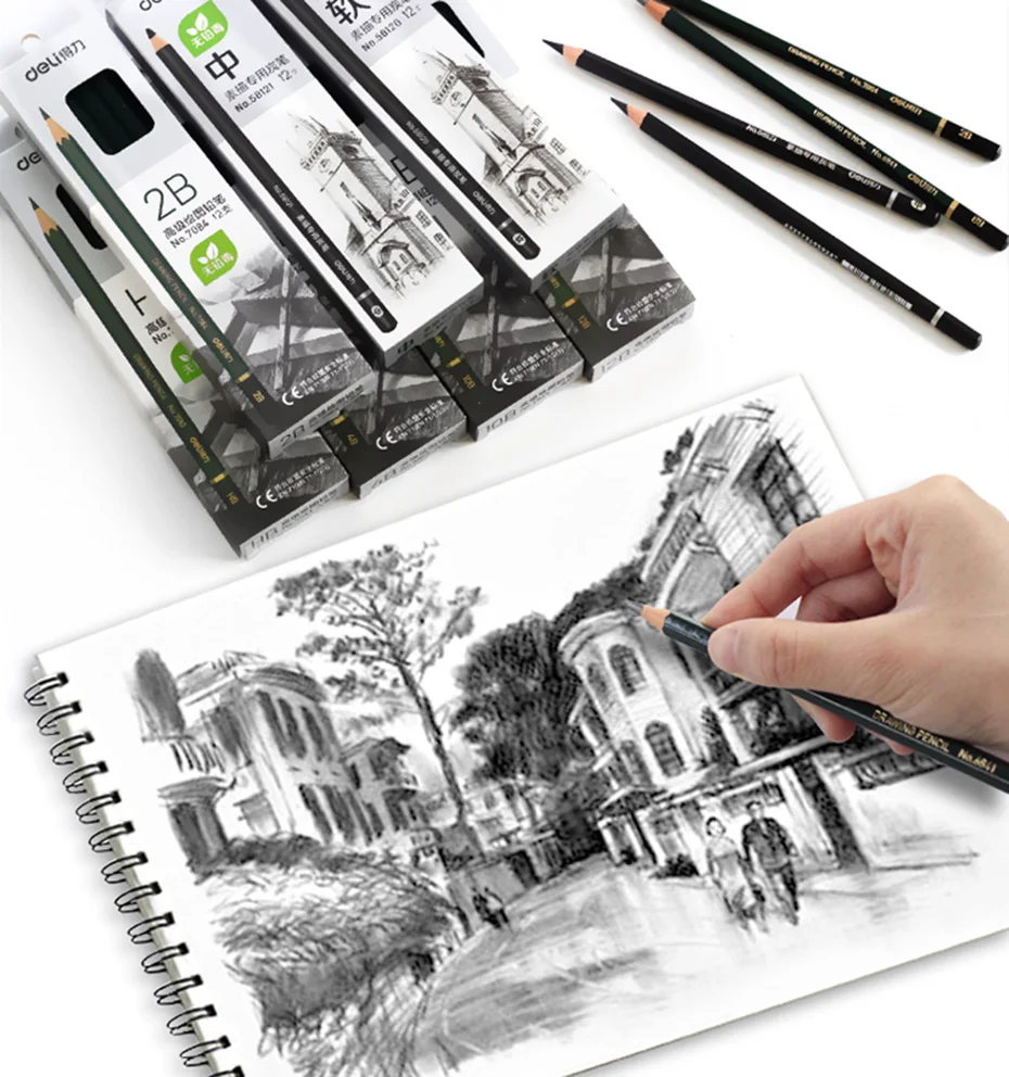 Seguro e Não tóxico Deli Conjunto Desenho Esboçar Lápis 2h 8b Lápis Padrão Macio Escola Escritório Lápis Profissional 14 Cheap Lápis padrão