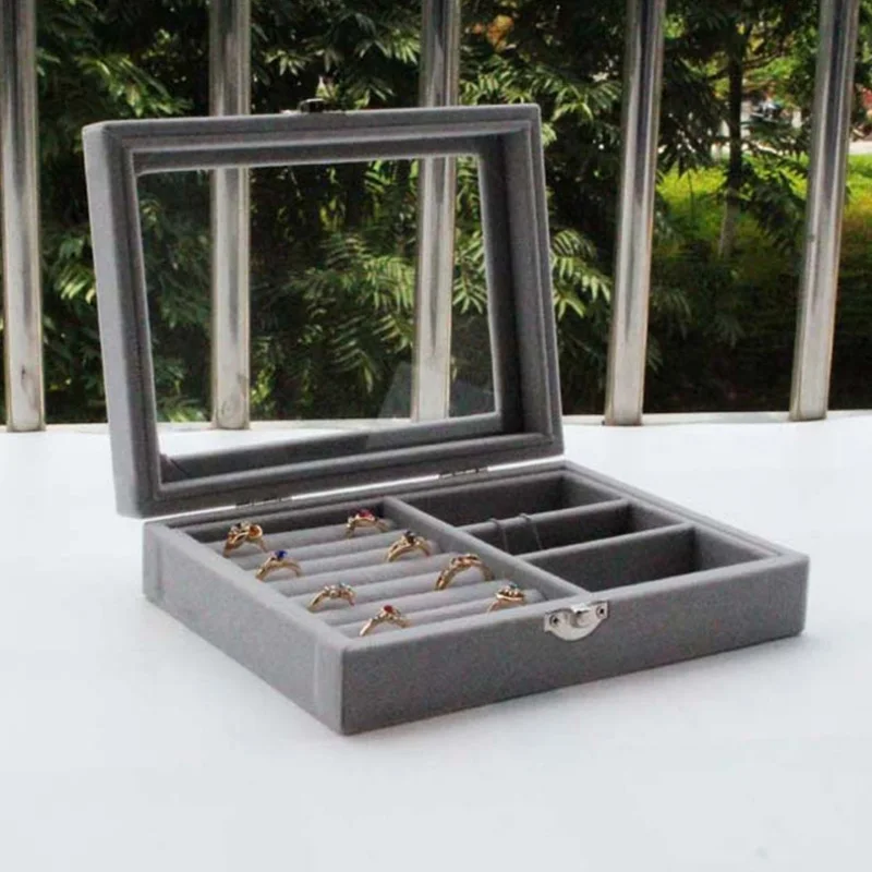 Samt Glas Ring Ohrring Schmuck Display Box Aufbewahrungsbox Ring Collection Neu