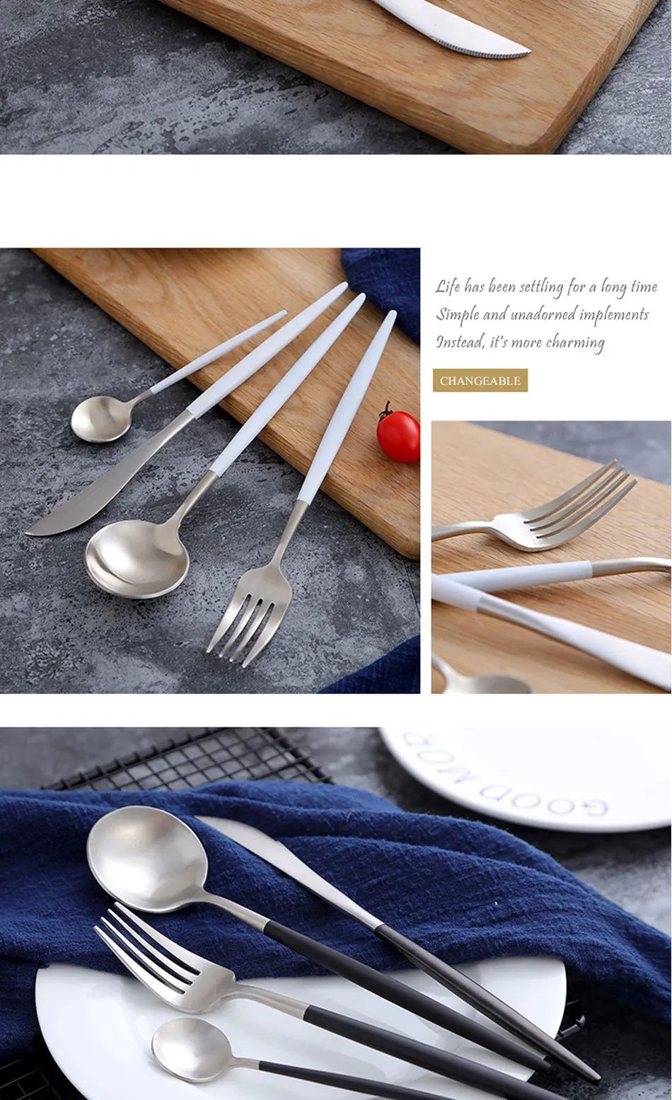 Luxury 304 Stainless Steel Tableware Set Black Rose Gold European Western Food Dinnerware Sets knife Forks Black Cutleries 4pc (8)