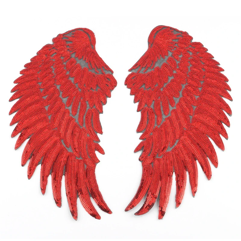 Clothes Patch Iron On DIY Popular Slivery 3 Sizes Wings Patches 3D Feather Golden Sequined Patch Sew On Applique 1Pair