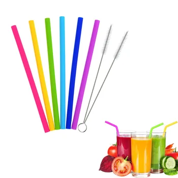 

Behogar 6PCS 25cm Length Eco Friendly Reusable Silicone Drinking Straws with 2pcs Straw Cleaning Brushes for Coffee Cold Drink