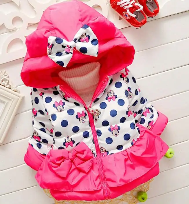 НОВЫЕ куртки для девочек модная одежда с рисунком Минни Маус, пальто Зимняя теплая и Повседневная Верхняя одежда для маленьких девочек возрастом от 1 года до 5 лет, детские куртки - Цвет: Pink