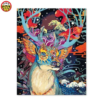 

painting by numbers art paint by number itself handmade DIY adornment drawing room bedroom sofa background hanging deer