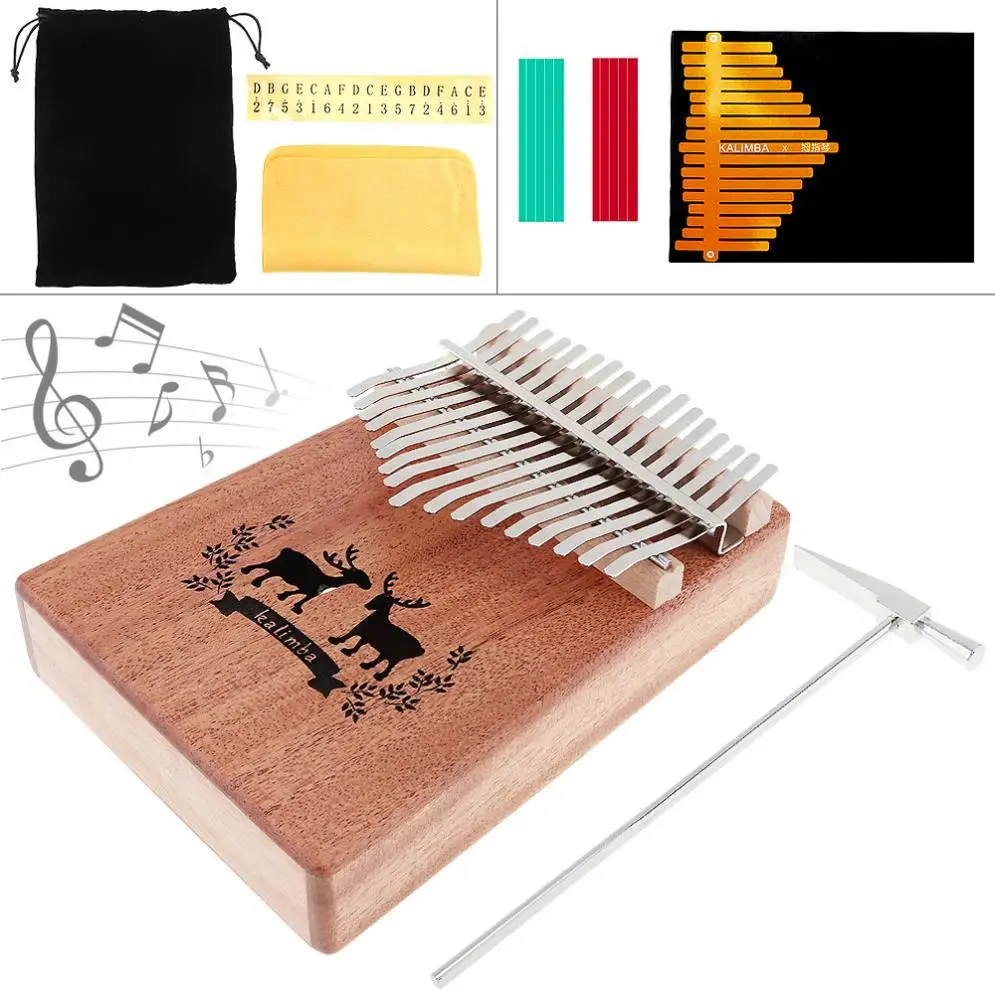 

SLADE 17 Key Kalimba Elk Sound Hole Single Board Mahogany Thumb Piano Mbira Natural Keyboard Instrument with 7pcs Accessories