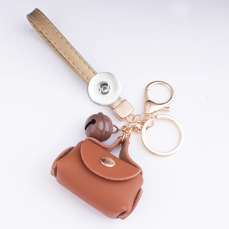

PU leather bag bell multicolor 18mm snap button jewelry Keyring key chain keychain gift PK503