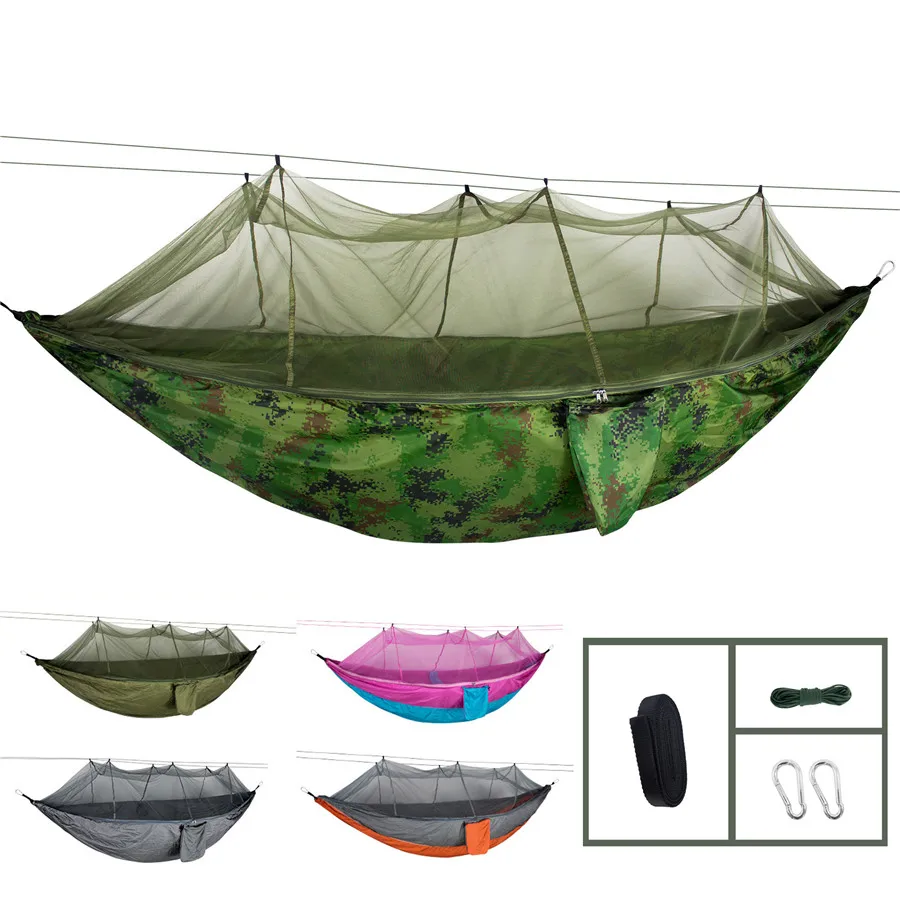 

Portable Mosquito Net Camping Hammock Outdoor High Strength Parachute Fabric Hanging Bed Hunting Sleeping Swing for 1~2 Person
