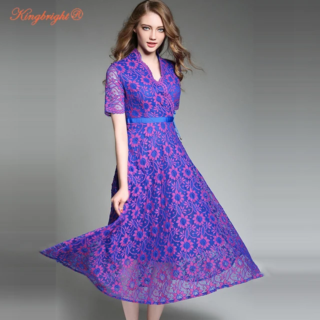 Purple Dress Summer Long Dresses Casual Womens New Arrival Blue V Neck