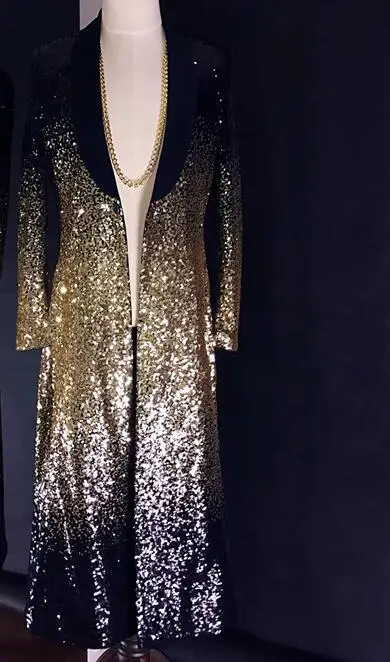 A 2 стиля, длинное пальто с золотыми блестками, модный тонкий Тренч, пальто для ночного клуба, бар, мужской певец и ведущий, одежда для сцены, верхняя одежда, концертные костюмы - Цвет: A