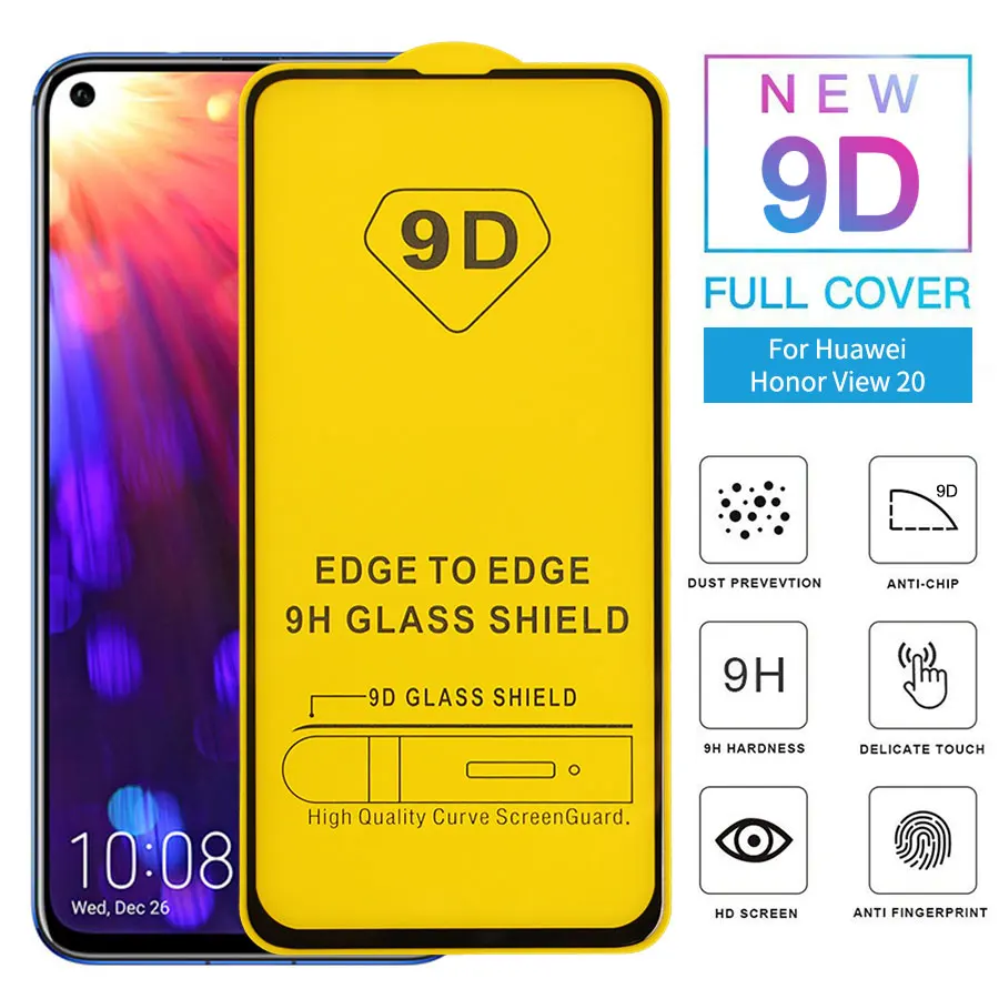 9D изогнутые Полный Клей закаленное Стекло для huawei Honor V20 полное покрытие Экран