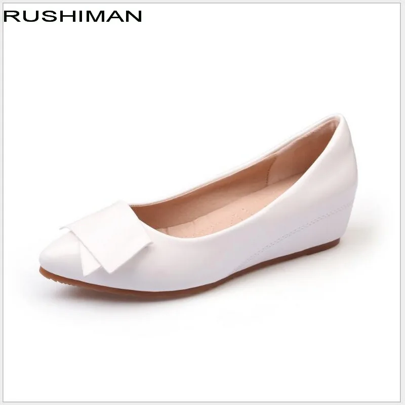 

RUSHIMAN New women casual flat shoes woman Pointed toe Ballet Flats loafers fashion bowtie Autumn Ladies Shoes Patent Leather