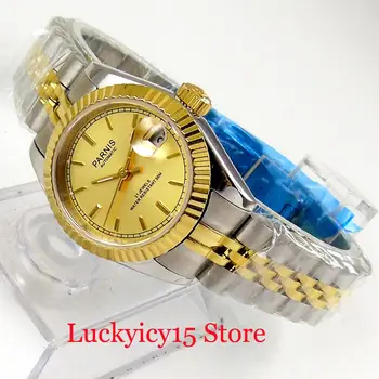 

Luxury Classic Style PARNIS Lady/Women's Stainless Steel Wristwatch 26mm Gold Plated Watch Case Sapphire Glass Auto Movement
