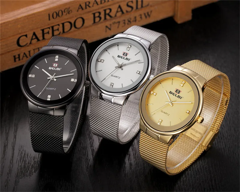 

BELBI Top Brand Mens Watches Fashion Thin Steel Japanese Quartz Battery Simple Male Clock Casual Wrist Watch 2018 AAA Boy Gift
