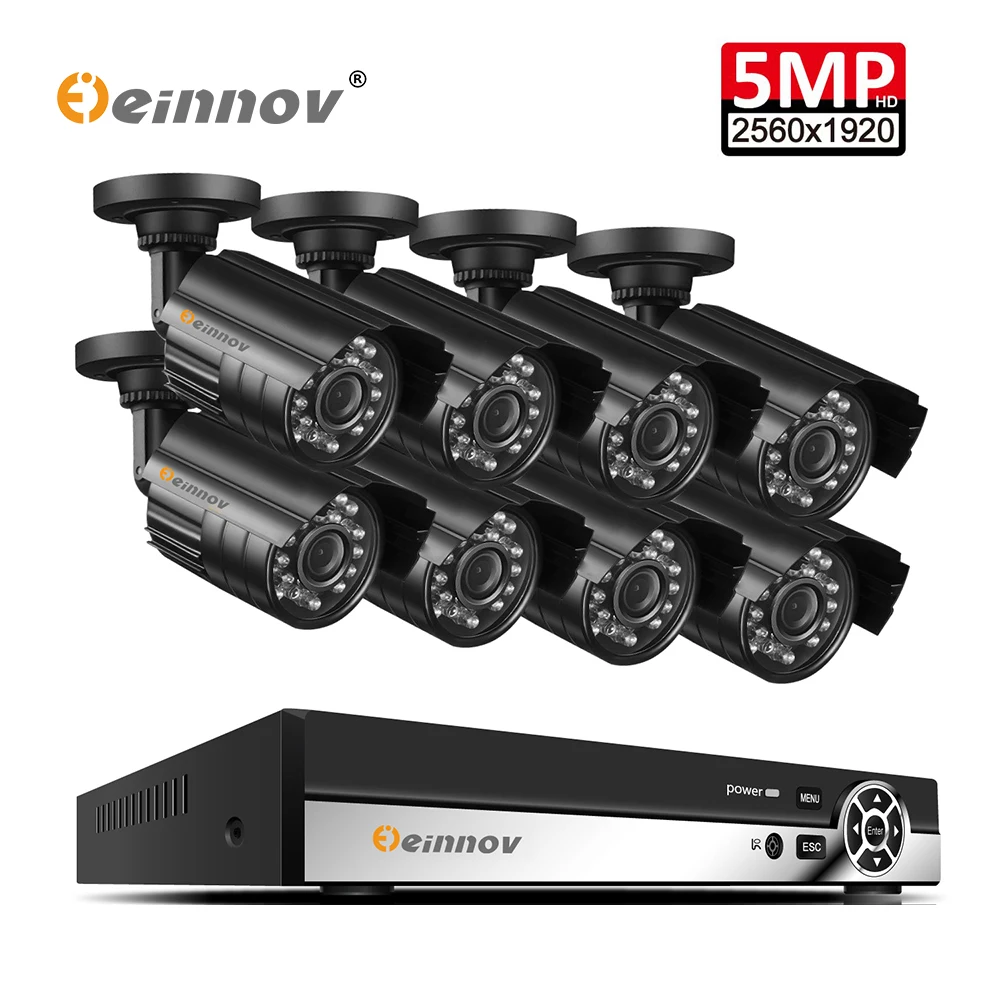 

Einnov 8CH 5MP Video Monitoring Surveillance Outdoor Security Camera System AHD DVR Camera CCTV Set Home Bullet IR Waterproor HD