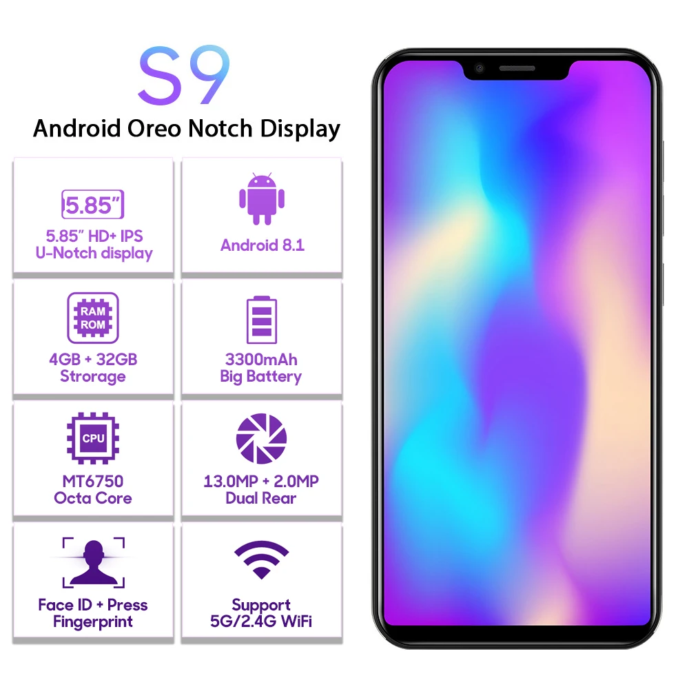 LEAGOO S9 4 Гб Оперативная память 32 GB Встроенная память 5,8" дюймовым HD монитором под управлением операционной+ ips 19:9 Экран мобильный телефон Android 8,1 MT6750 Octa Core 13MP двойной Камера смартфон