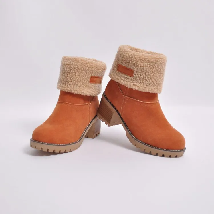 EOEODOIT/осенне-зимние сапоги теплая зимняя обувь до середины икры туфли-лодочки на платформе без застежек высокий толстый каблук средней высоты, большие размеры 42 - Цвет: coffee