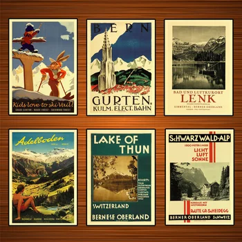 

Switzerland Berne Tourism Posters Kandersteg Skiing Classic Wall Stickers Canvas Painting Vintage Poster Home Bar Decor Gift