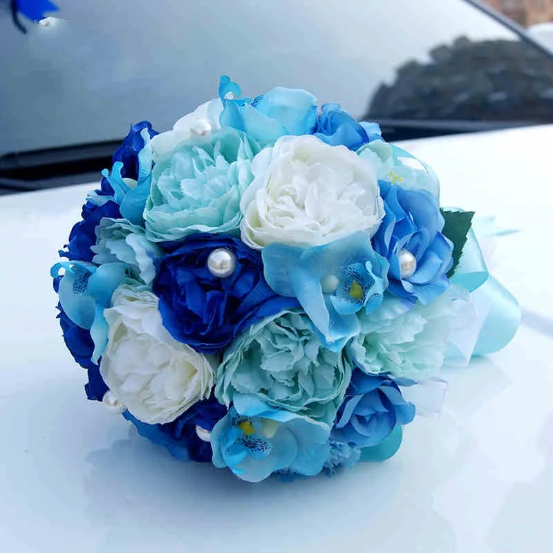 Fancy Biru bunga  tangan Pengantin  Pernikahan Aksesoris 