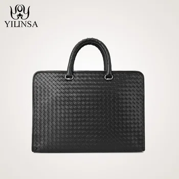 

Genuine Leather Handbag calf Craft Business briefcase High Quality Commercial Computer Messenger Woven Bags