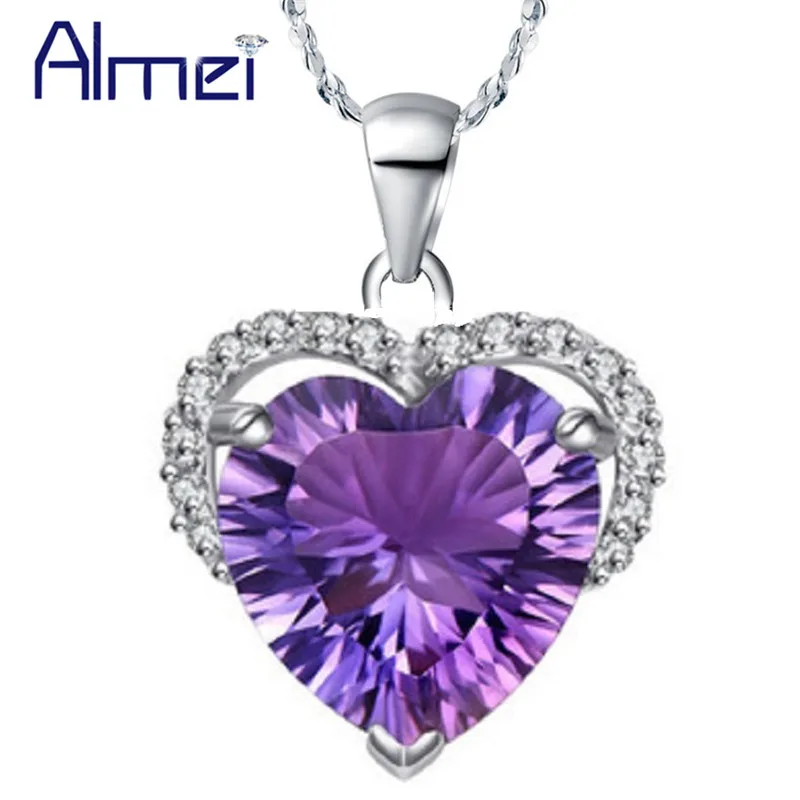 Серебряное ожерелье с кулоном в виде сердца фиолетовым камнем|pendant neckless|pendant