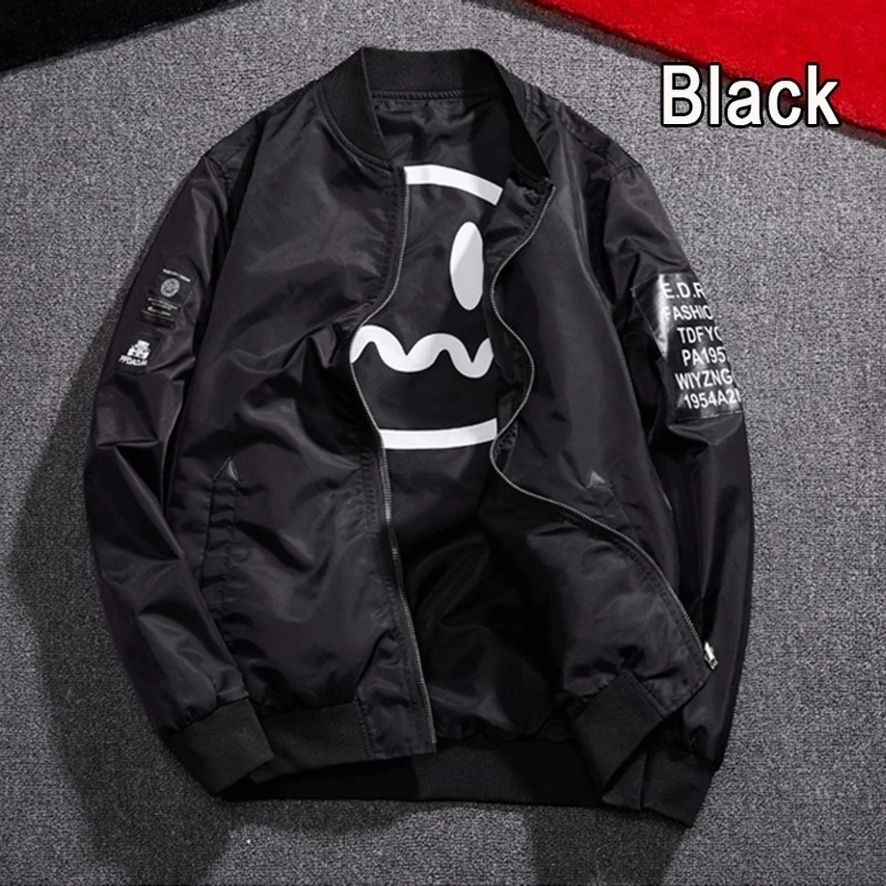 

ZOGAA Mens New Casual Slim Jakcet Coat Fashion Large Size Two-faced Jacket Outdoor Sportswear Smile Face Printed Jackets Men