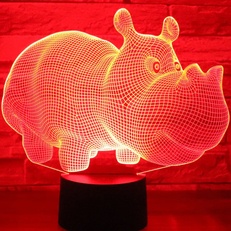 3D светодиодный ночник носорог Бегемот с 7 цветами света для украшения дома лампа потрясающая визуализация Оптическая иллюзия Awesome
