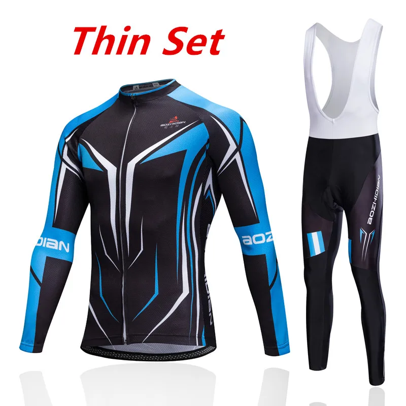 Мужская зимняя теплая одежда для велоспорта, комплект Ropa Ciclismo Mujer Invierno Pro, велосипедная майка с длинным рукавом, спортивная одежда для горного велосипеда - Цвет: Thin Bib Set