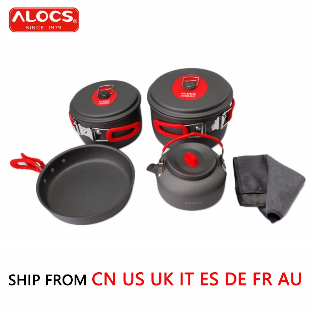 

ALOCS 7PCS/Set Outdoor Cookware 3-4 people Pan Kettle Pot Set Beach Camping Picnic Flying Skillet Flambe Pan Cooking Set CW-C06S