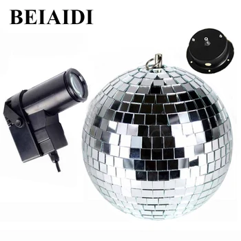 

BEIAIDI D25cm Glass Rotating Mirror Reflection Ball With Motor Add 10W RGB LED Pinspot Spotlight Beam Disco DJ Party Stage Light