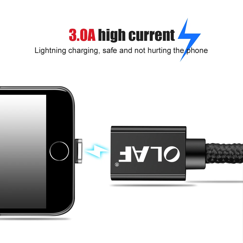 أولاف المغناطيسي 3A سريع شحن USB كابل بيانات شاحن آيفون 6 6 S 7 8 زائد X XR XS ماكس باد المحمول شاحن USB للهاتف محول