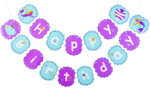Embroidery Effects Glittery Mermaid Happy Birthday Banner Mermaid