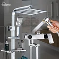 Dusche Wasserhahn Luxuxchrom Messing Badarmaturen Dual Griff Wand Brausethermostat System mit Wc Bidet-in Duschsystem aus Heimwerkerbedarf bei