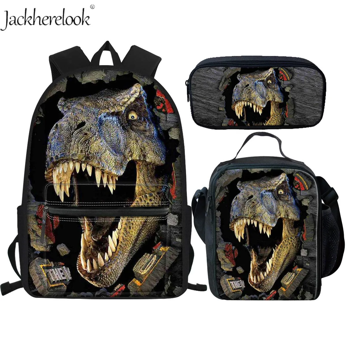 Jackhereook крутой T rex динозавр школьные сумки комплект из 3 предметов большой