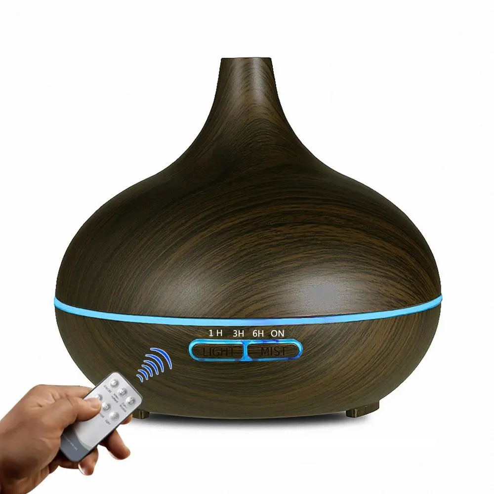 550ML Aroma Diffuser Ultrasonic Air Humidifier Wood Grain 7Color Night Light Remote Electric Essential Oil Aromatherapy Diffuser