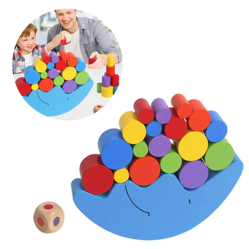New Baby Wood Moon Shape Balancing Toy Building Blocks Early Learning Toy Gift Set baby-building-blocks-wooden
