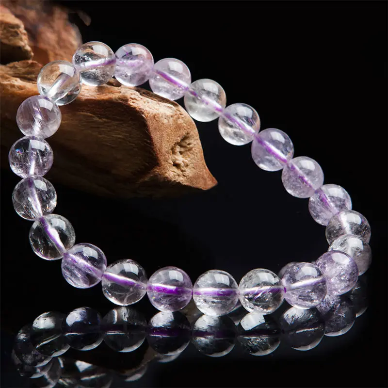 Натуральный фиолетовый Подлинная Kunzite Gemstone 9мм Прозрачный круглый кристалл кварца бусины Stretch браслет шарма Femme женщин