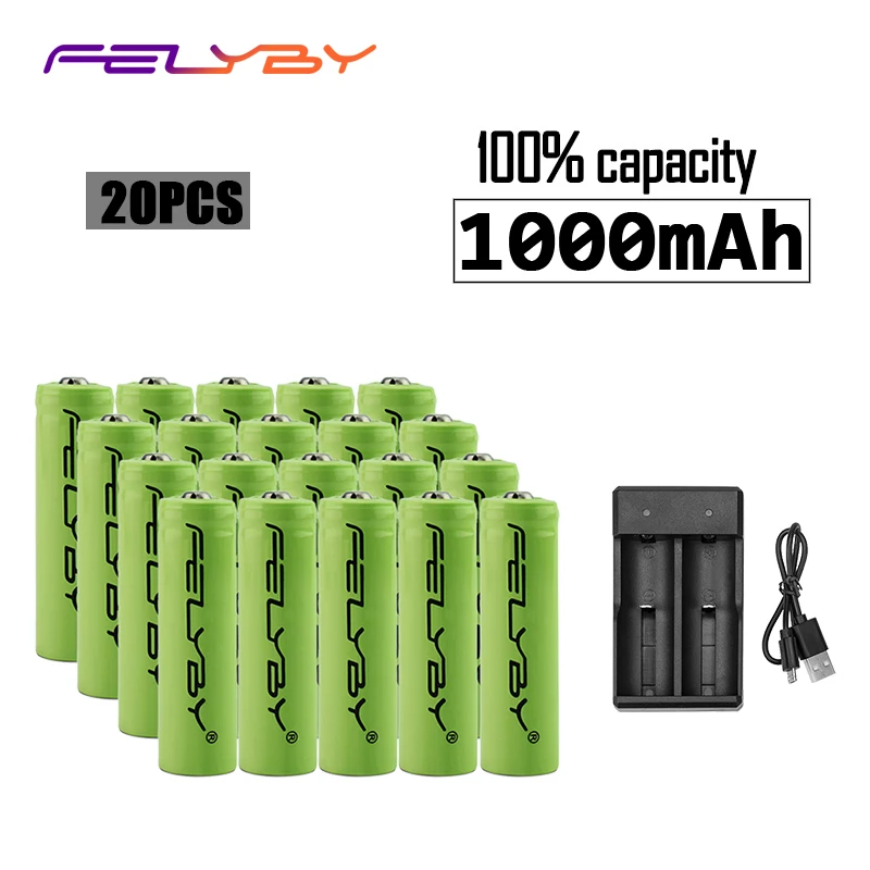 

FELYBY 20PCS 14500 li-ion battery AA rechargeable battery 1000mAh Includes USB battery charger