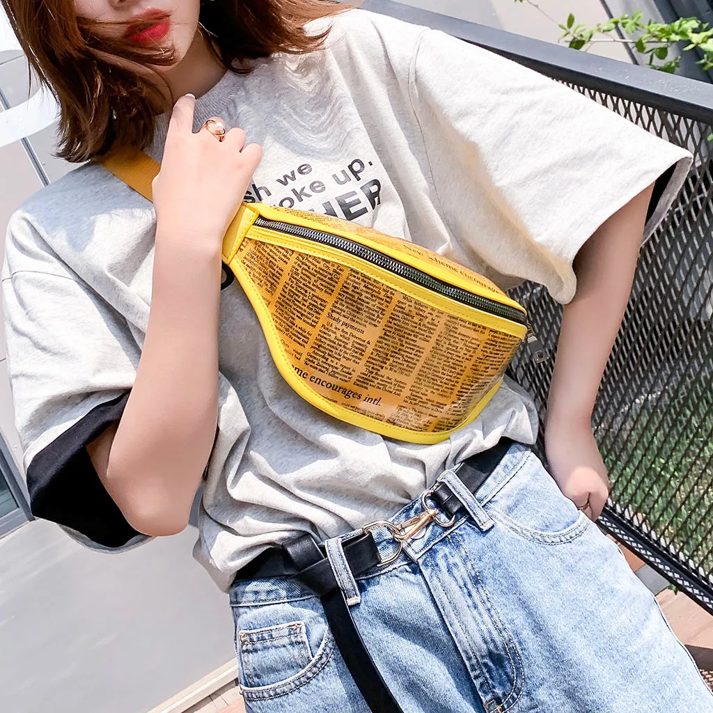 Женская поясная сумка на груди модная прозрачная газетная сумка с ...