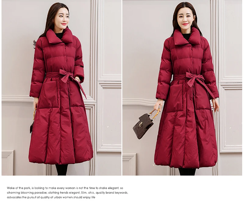 Зимние Модные женские пальто, хлопковая стеганая куртка, толстая теплая тонкая Парка выше колена, длинное пальто красного/розового/черного цвета