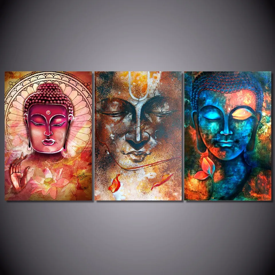 

Modular Pictures Canvas Art Wall Picture Home Decoration 3 Panel Buddha Landscape Living Room Canvas Print Modern Paintings YGYT