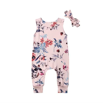 

Cute Floral Romper 2pcs Baby Girls Clothes Jumpsuit Romper+Headband Toddler Newborn Outfits Set Hot Sale