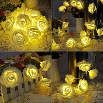 

20 LED Rose Flower rattan lampion battery lights festoon lights post for wedding romantic valentine christmas decoration
