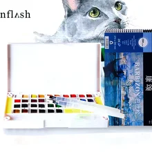 Твердые краска на водной основе 12/24/36/40 Цвета комплекты водонепроницаемого материала; Водонепроницаемая Цвет+ губка+ кисточек для рисования+ воды Цвет Бумага+ палитра