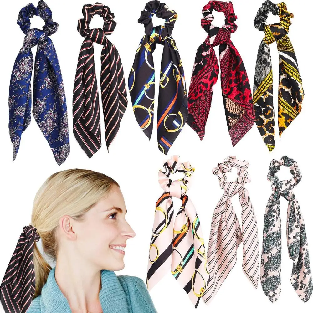

Fashion Ponytail Scarf Elastic Hair Rope for Women Hair Bow Ties Scrunchies Hair Bands Flower Print Ribbon Hairbands
