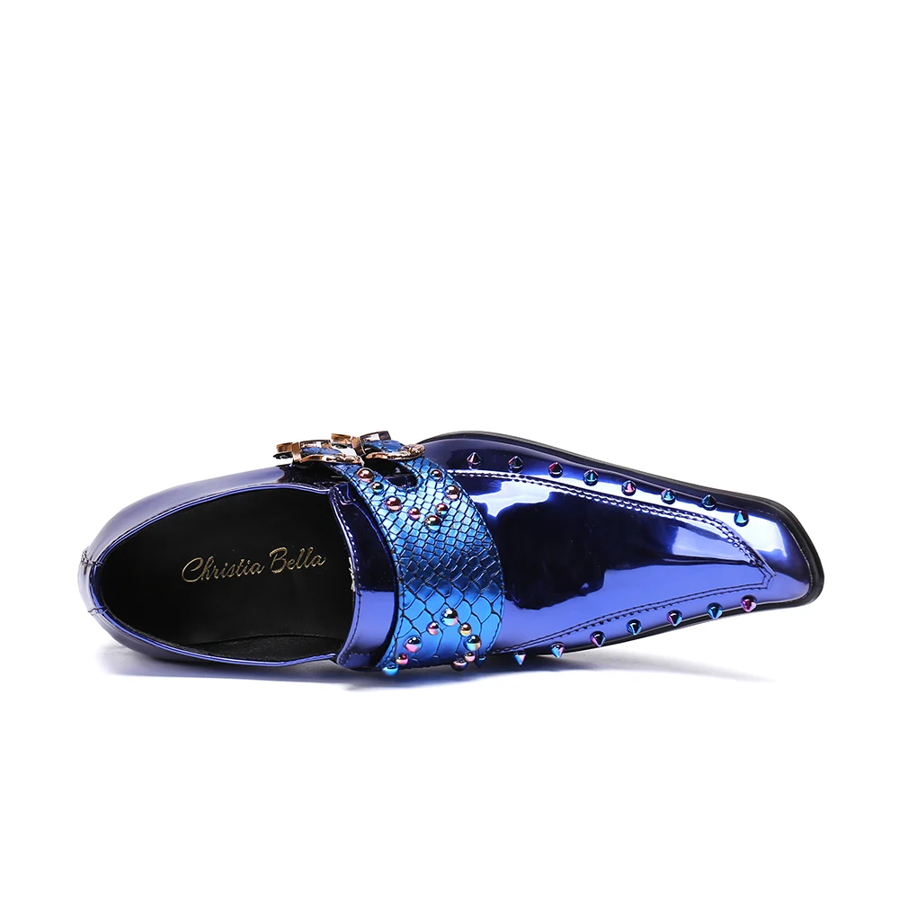 Christia Bella/Мужская обувь; Повседневная Роскошная обувь из натуральной кожи; синяя официальная обувь; свадебные броги с ремешком и пряжкой; Zapatos HomBre