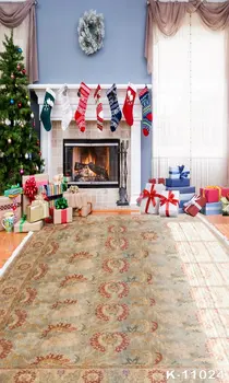 

Tree Gifts Fireplace Child Photographic Background Computer Printed Customize Christmas Backgrounds Photography