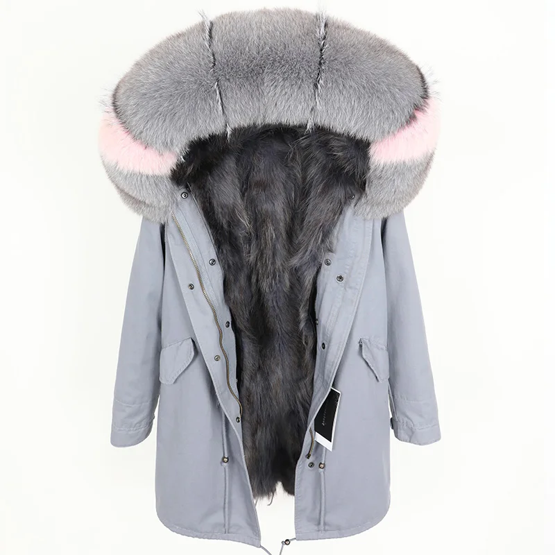 Maomaokong Новое теплое зимнее женское пальто с подкладкой из натурального меха енота куртка с воротником из натурального Лисьего меха длинная куртка Паркера - Цвет: 10