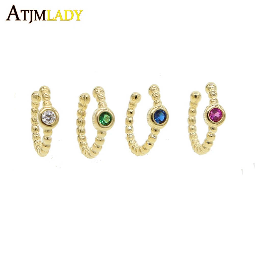 

925 sterling silver Rope wrap line various color Ear Tragus Cartilage Clip On Earring delicate rainbow cz Jewelry drop shipping